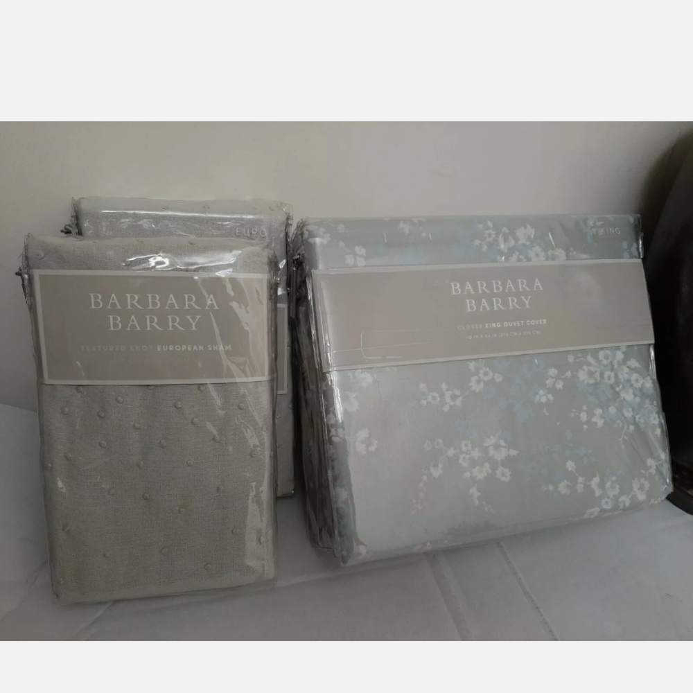Barbara Barry RARE Clover Leaf KING duvet cover 2 Textured Knot Euro shams - Picture 5 of 11